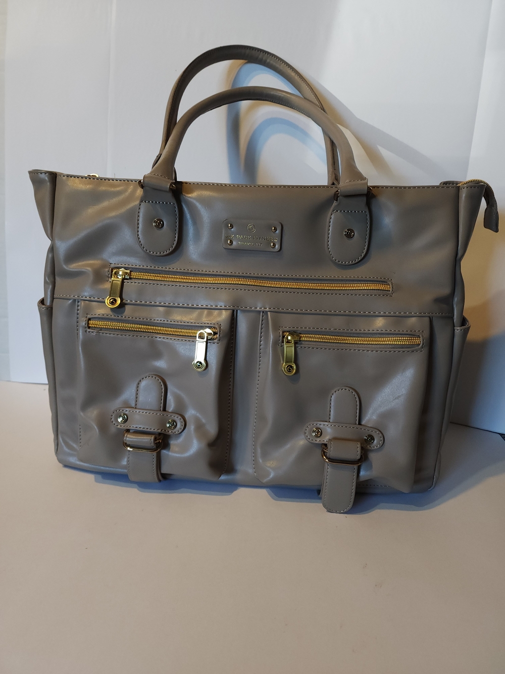 Taupe Lunch Tote Bag with Multiple Zip Pockets
